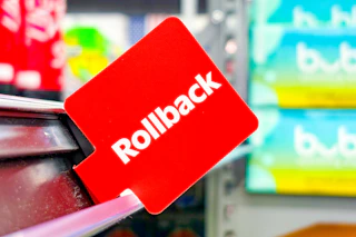 red Rollback tag on a shelf