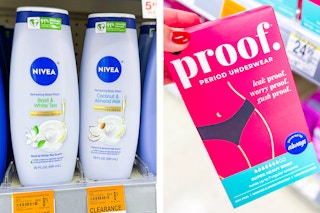 collage with nivea body wash and proof period underwear