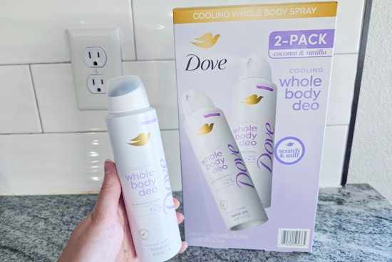 hand holding a can of dove whole body deo