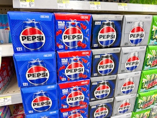pepsi twelve packs stacked in walgreens