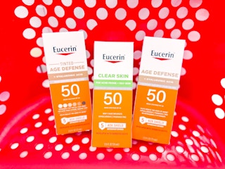 Eucerin Tinted Age Defense, Clear Skin, and Age Defense sun protection