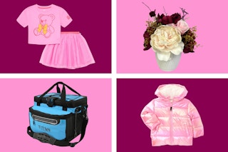 4 stock images: apparel, floral arrangement and a cooler 