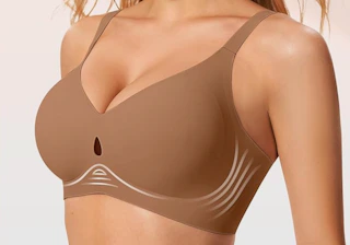 a person wearing a brown wireless bra