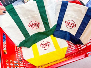 mini canvas totes in shopping basket