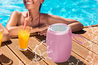 speaker by poolside