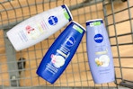 three nivea body washes in a shopping cart