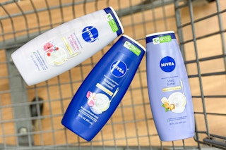 three nivea body washes in a shopping cart