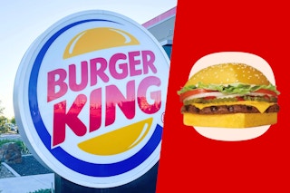 an image of the new krabby patty whopper next to an image of the burger king sign 