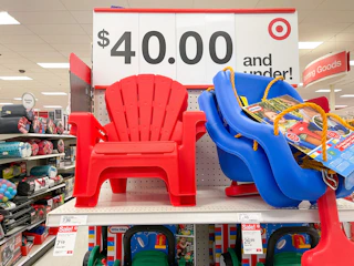 little tikes chair and swing sitting on a target shelf