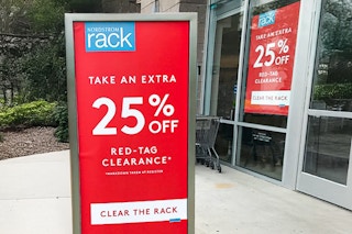 A sign for the Nordstrom Rack Clear the Rack sale