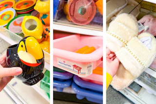 bird vase, water table, slippers