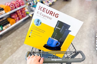 keurig k-express coffee maker in a cart