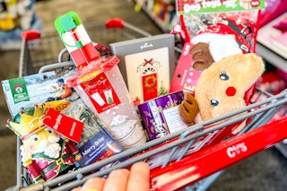 CVS shopping cart with christmas items